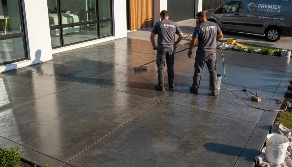 Professional concrete staining for patios and driveways in Greensboro, NC by expert painters