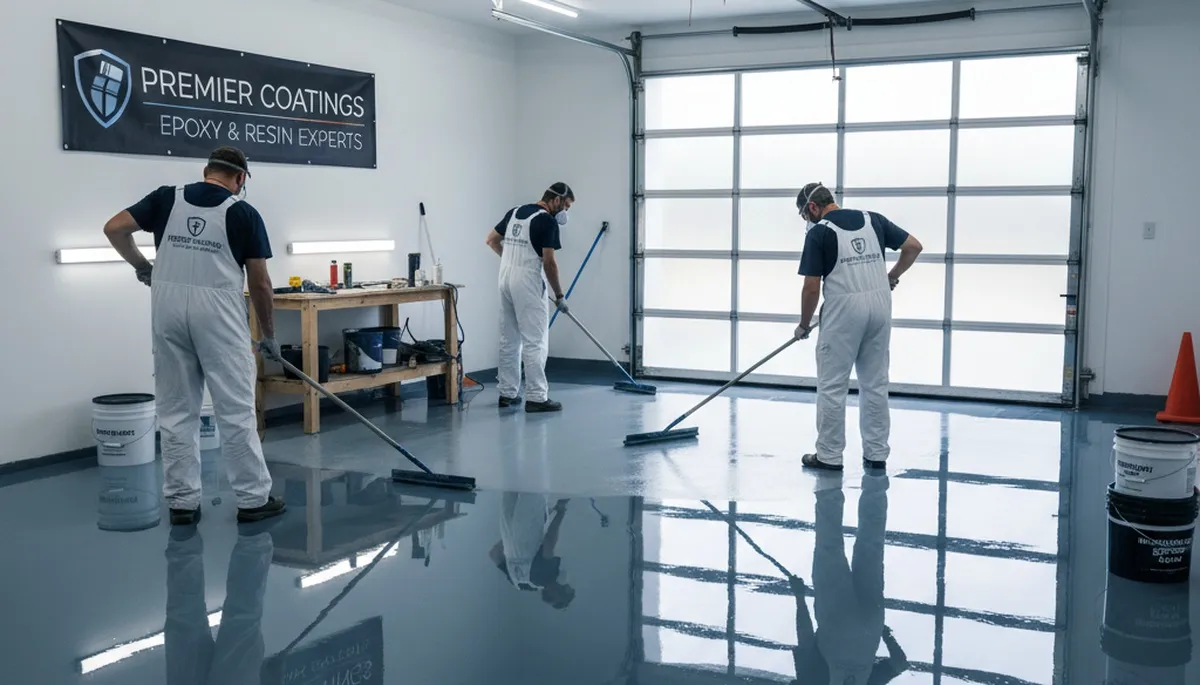 Professional epoxy floor coating in Greensboro NC garage by local painting contractors