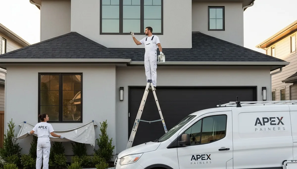 Professional gutter painting on a Greensboro NC home exterior by expert house painters