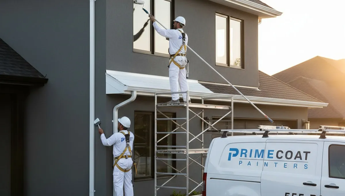 Professional gutter painting on a Greensboro NC home by expert house painters