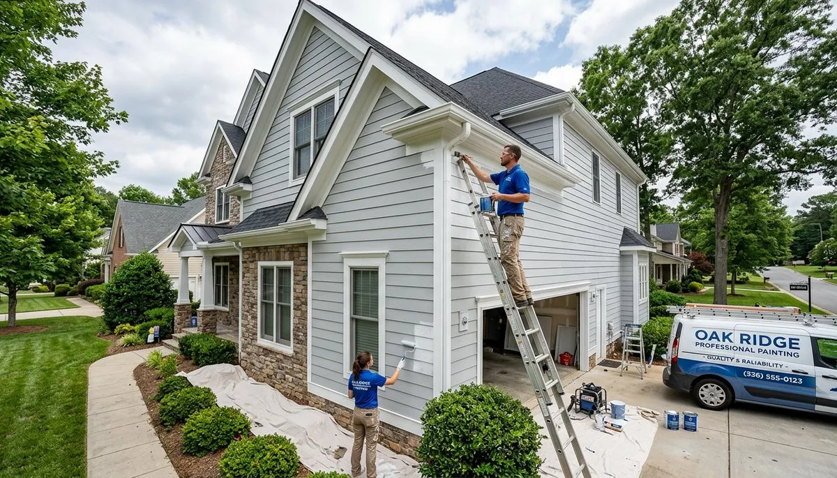Professional house painters working on residential exterior in Greensboro, NC