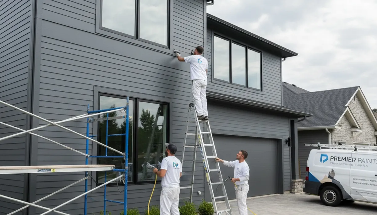 Professional siding painting on Greensboro NC home exterior by expert house painters