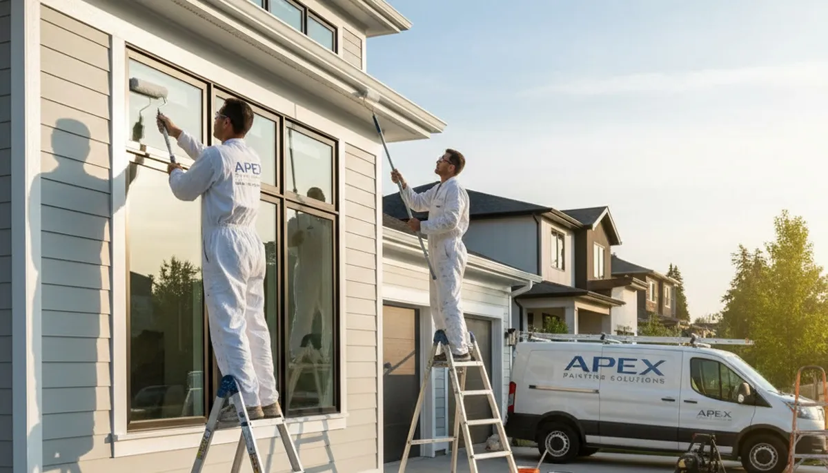 Professional trim and fascia painting on a Greensboro NC home by expert house painters